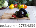 Fresh eggplant on the old wooden table 27534839