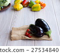 Fresh eggplant on the old wooden table 27534840