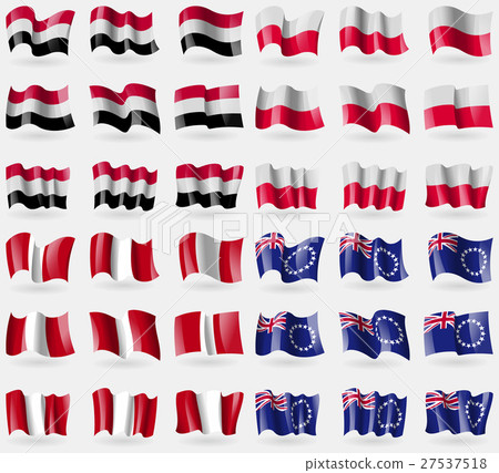 Yemen, Poland, Peru, Cook Islands. Set of 36 flags Yemen, Poland, Peru, Cook Islands. Set of 36 flags 27537518