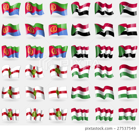Eritrea, Sudan, Alderney, Hungary. Set of 36 flags Eritrea, Sudan, Alderney, Hungary. Set of 36 flags 27537549