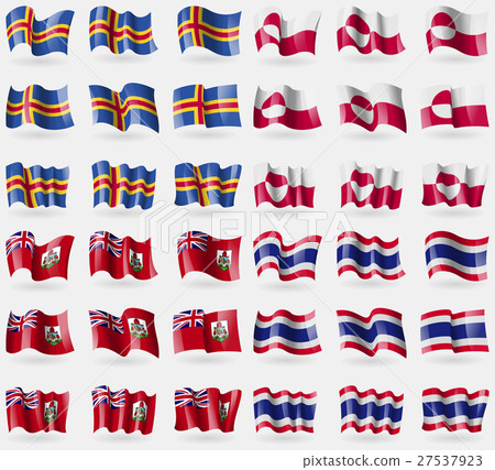 Aland, Greenland, Bermuda, Thailand. Set of 36 fla 27537923