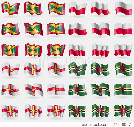 Grenada, Poland, Guernsey, Dominica. Set of 36 fla 27538067