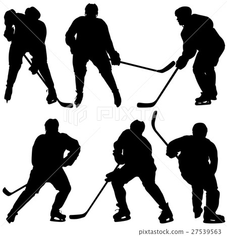 Set of silhouettes hockey player. Isolated  white 27539563
