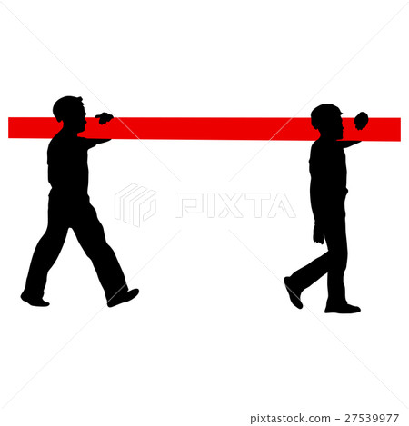 Silhouette of two construction workers carry pipe Silhouette of two construction workers carry pipe 27539977