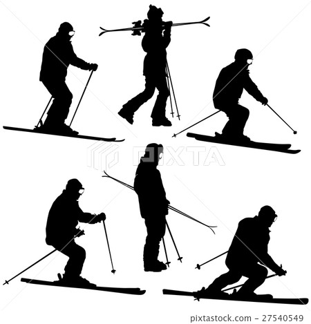 Set mountain skier speeding down slope. Vector 27540549