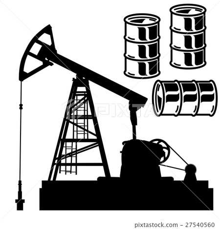 Oil barrel graph with red arrow pointing down. 27540560