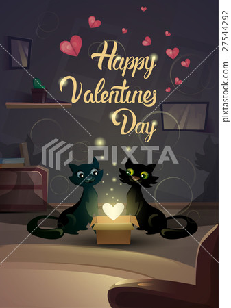 Valentine Day Gift Card Holiday Cat Couple Heart 27544292