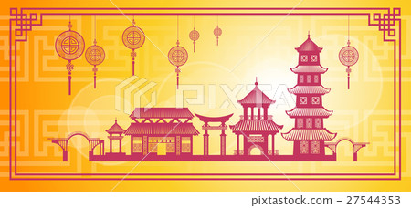 Chinese Traditional Abstract Buildings Colorful - Stock Illustration ...