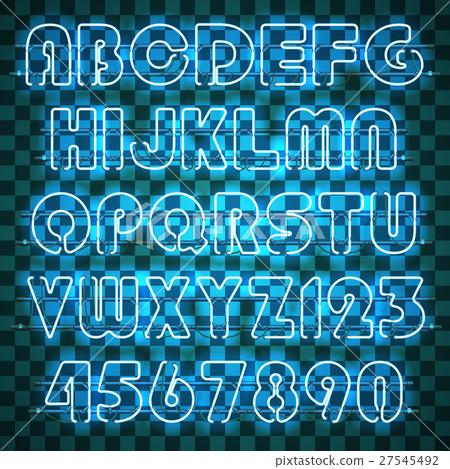 Glowing blue neon alphabet. 27545492