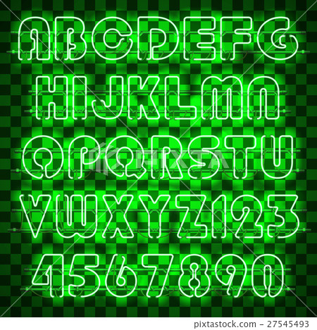 Glowing green neon alphabet. 27545493