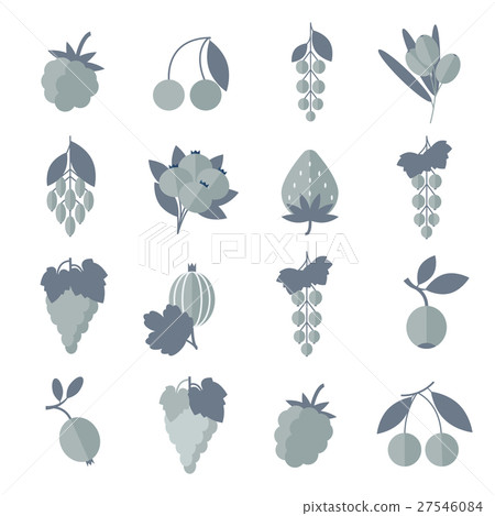 Vector black white gray icons of berries set Vector black white gray icons of berries set 27546084