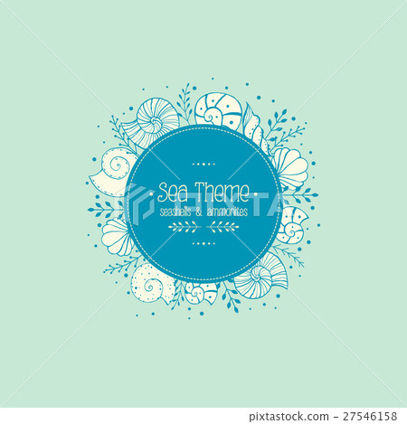 Frame ammonites and sea shells in sketch style 27546158