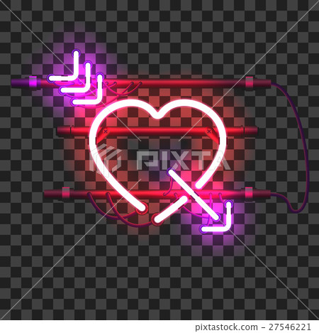 Glowing red neon heart pierced with purple arrow Glowing red neon heart pierced with purple arrow 27546221