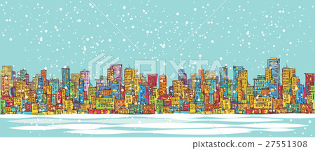 City skyline panorama, winter snowing City skyline panorama, winter snowing 27551308