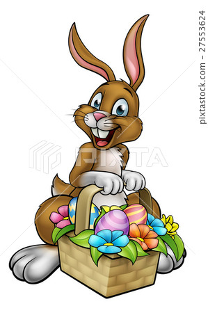 Easter Bunny Holding Egg Hunt Basket Easter Bunny Holding Egg Hunt Basket 27553624