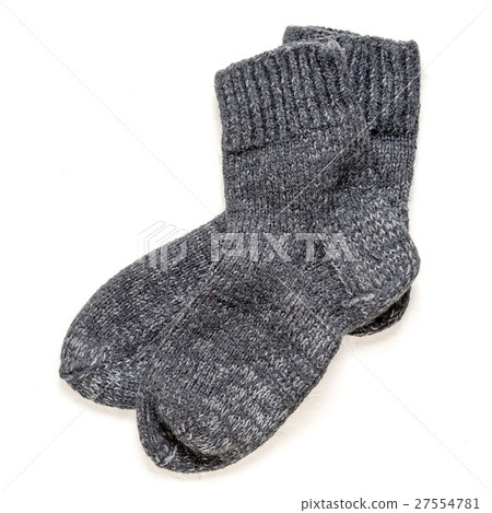Grey homemade knitted wool socks over white Grey homemade knitted wool socks over white 27554781