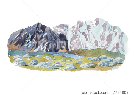 Natural landscape mountains and stones watercolor 27558053