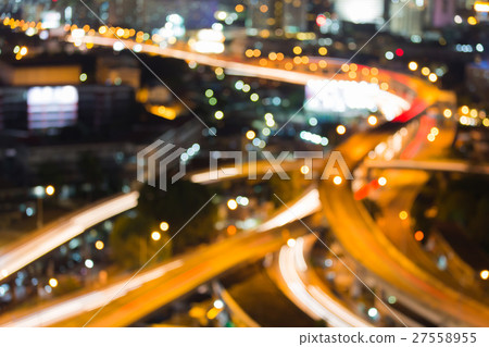 Aerial view, blurred lights highway interchanged  27558955
