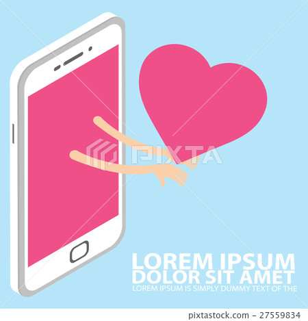 smart phone hand holding a heart represents love, 27559834