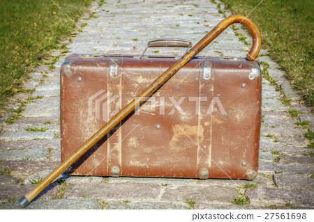 Old suitcase with walking stick 27561698