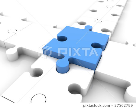 Concept with puzzle pieces in blue and white Concept with puzzle pieces in blue and white 27562799