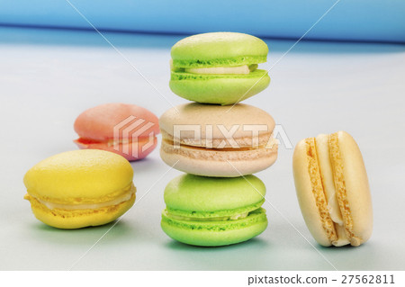 Homemade Macarons cookies on blue  27562811