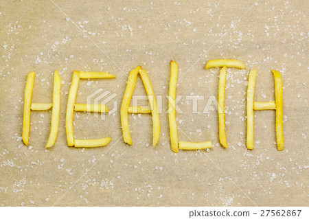 Health concept with french fries and salt Health concept with french fries and salt 27562867