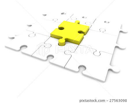 Yellow puzzle piece on white puzzle pieces 27563098