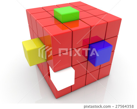 Cube divided into cubes in various colors on white-插圖素材 [27564358 ...
