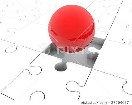 Red balls randomly stacked on puzzle pieces Red balls randomly stacked on puzzle pieces 27564657
