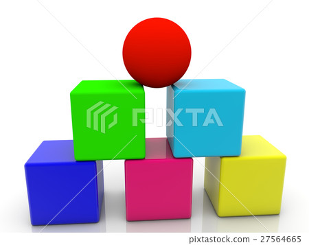 Toy cubes and ball assembled in pyramid on white Toy cubes and ball assembled in pyramid on white 27564665