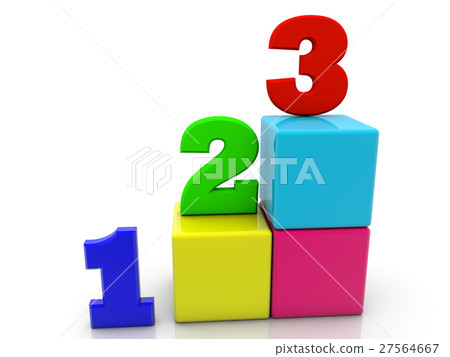 Toy cubes with numbers 1,2,3 on white Toy cubes with numbers 1,2,3 on white 27564667
