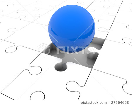Blue ball on puzzle pieces Blue ball on puzzle pieces 27564668