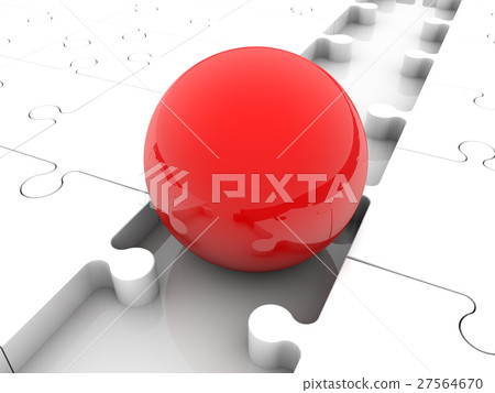 Red ball between puzzle pieces Red ball between puzzle pieces 27564670