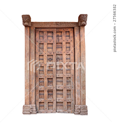 Brown Wooden door ancient isolated on white background. Brown Wooden door ancient isolated on white background. 27566382