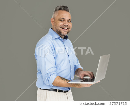 Cheerful Man Technology Gadget Concept Cheerful Man Technology Gadget Concept 27571715