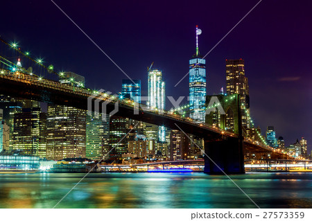 New York City's Brooklyn Bridge full moon New York City's Brooklyn Bridge full moon 27573359