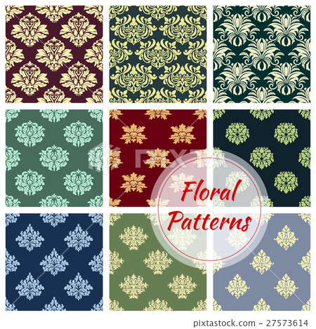 Floral pattern set, flowery Damask vector ornament 27573614