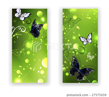 Two green banner with butterflies 27575839