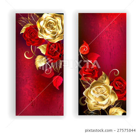 Two red banner with gold roses 27575844