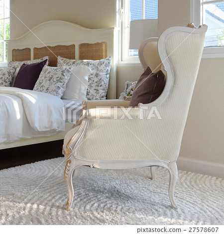 classic chair with pillow in vintage bedroom classic chair with pillow in vintage bedroom 27578607