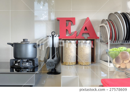 kitchenware and utensil on counter in kitchen room kitchenware and utensil on counter in kitchen room 27578609