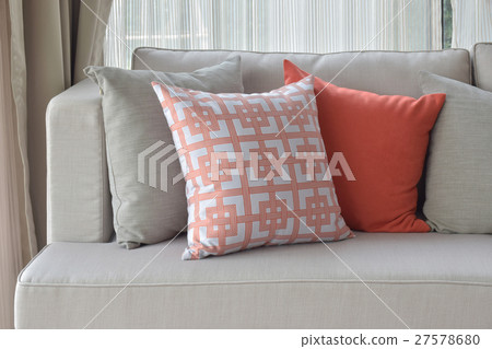 Chinese pattern with deep orange and gray pillows 27578680