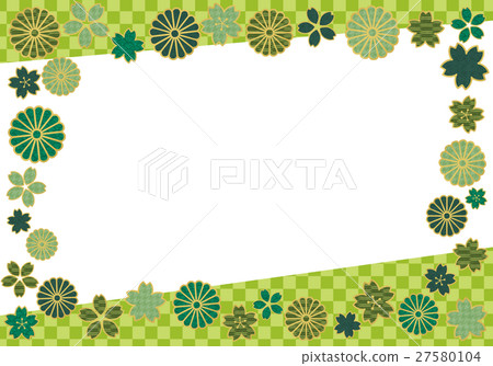 Japanese-style frame of cherry blossoms and chrysanthemums with green Japanese pattern Japanese-style frame of cherry blossoms and chrysanthemums with green Japanese pattern 27580104