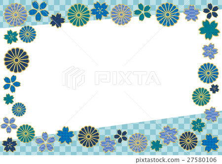 Japanese style frame of blue Japanese pattern cherry blossoms and chrysanthemums Japanese style frame of blue Japanese pattern cherry blossoms and chrysanthemums 27580106