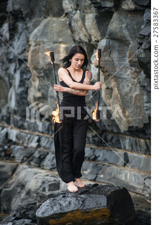 fire show on the shore of the sea fire show on the shore of the sea 27583367