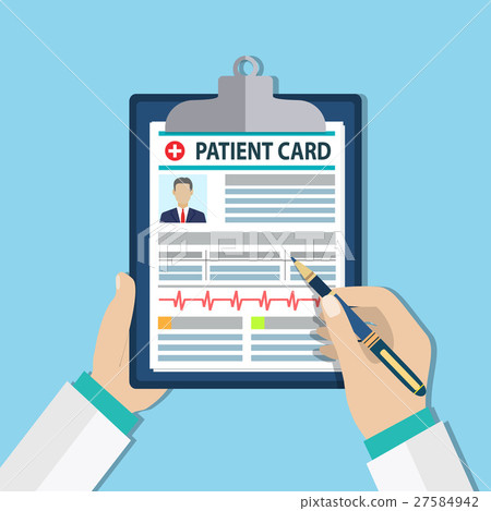 Clipboard in doctors hand. Clipboard in doctors hand. 27584942