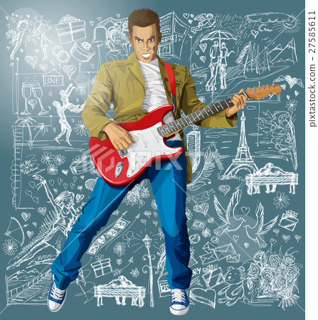 Man With The Guitar Against Love Background 27585611