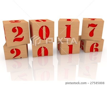 Wooden cubes with 2016 and 2017 years on white 27585808