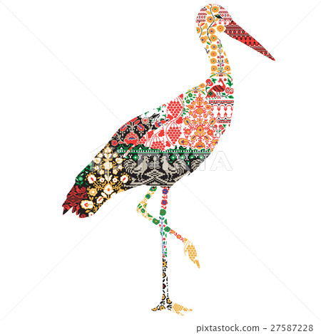 silhouette of a crane with Ukrainian patterns silhouette of a crane with Ukrainian patterns 27587228